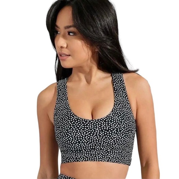 BuffBunny Sports Bra Women's Size XS Black White Spotted Solar Racerback Support - Picture 1 of 6
